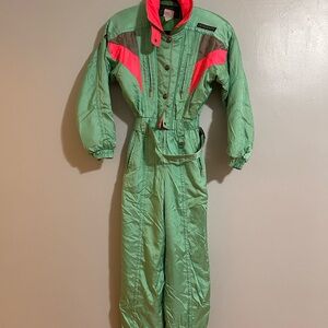 Vintage Green and Pink Ski Suit